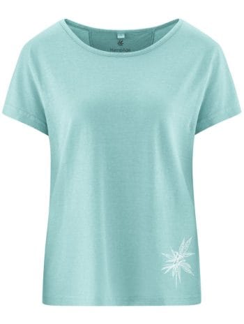 Camiseta estampado hoja de cáñamo menta para mujer