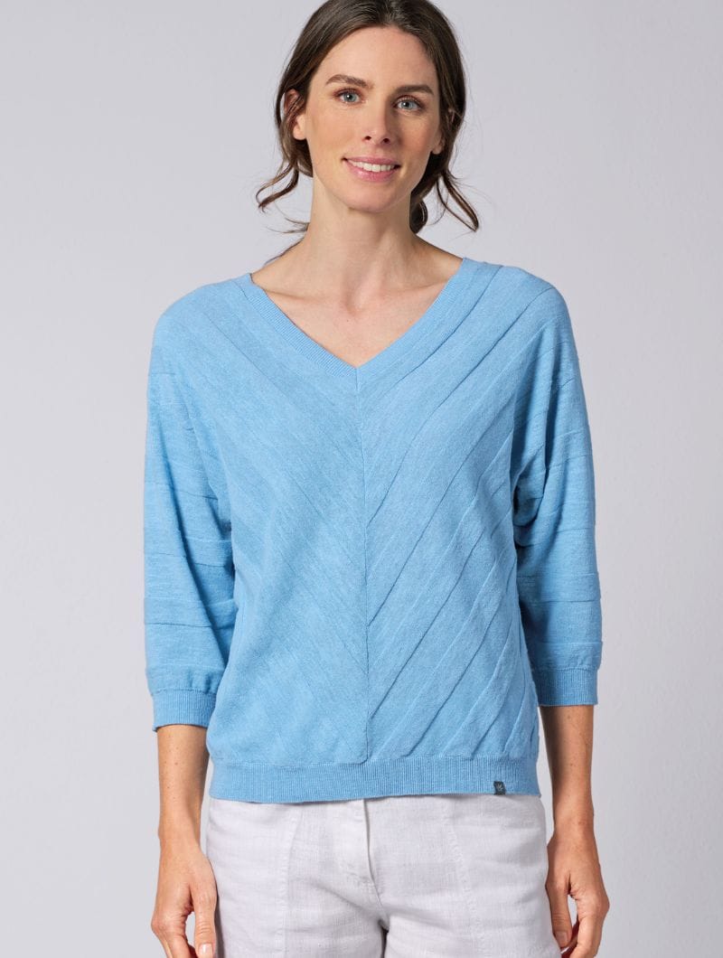 Ropa sostenible mujer. Suéter de canalé con rayas diagonales ecológico