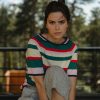 Top de punto a rayas de manga corta. Ropa sostenible mujer SS25