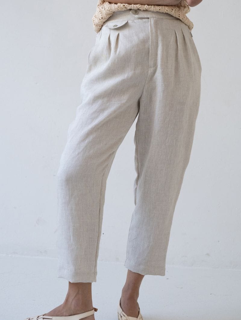 Pantalón largo de pinzas 100% lino