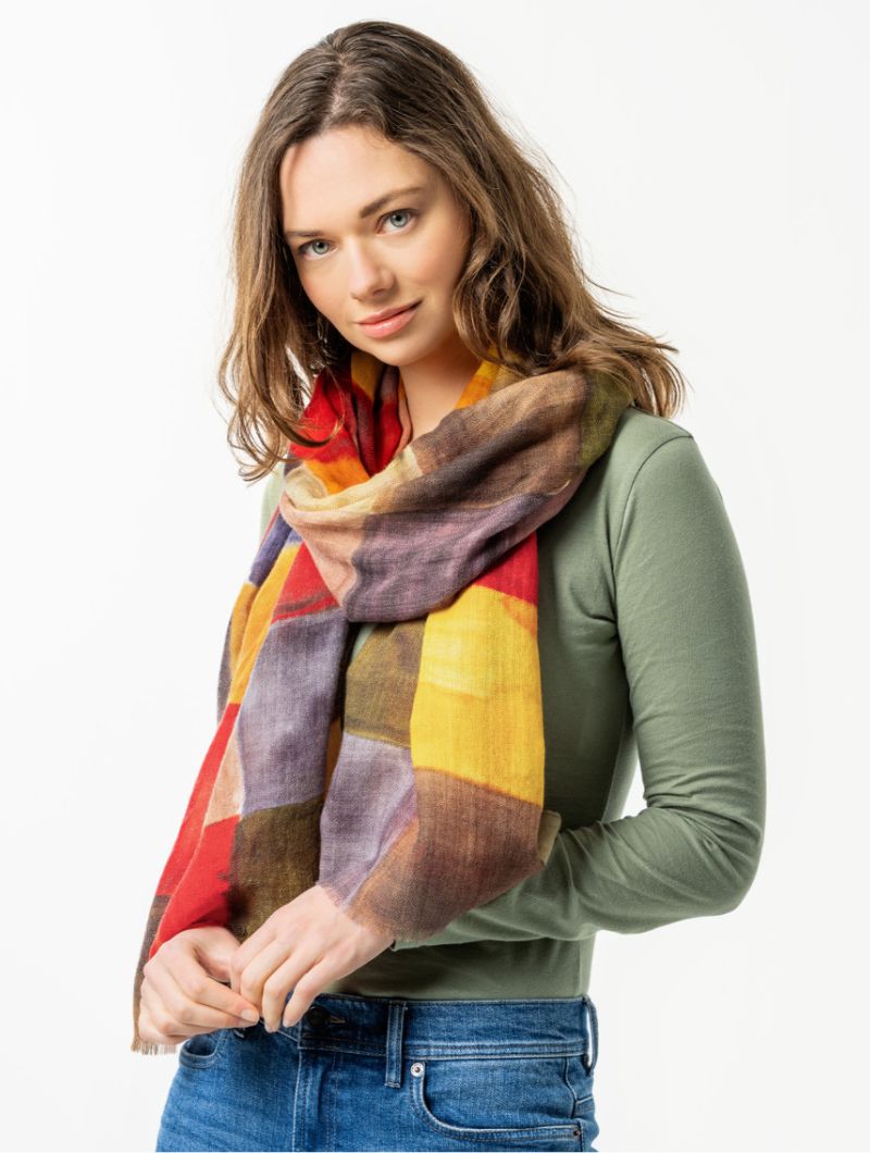 Bufanda de pura lana multicolor estampado acuarela