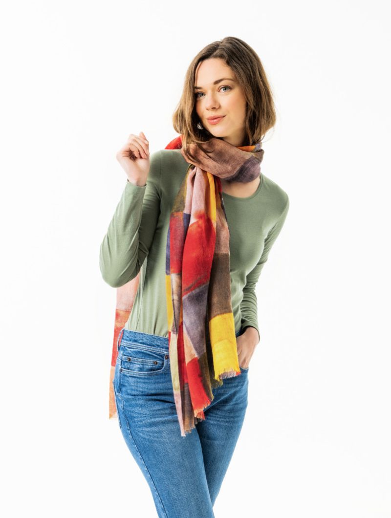 Bufanda de pura lana multicolor estampado acuarela - Imagen 2