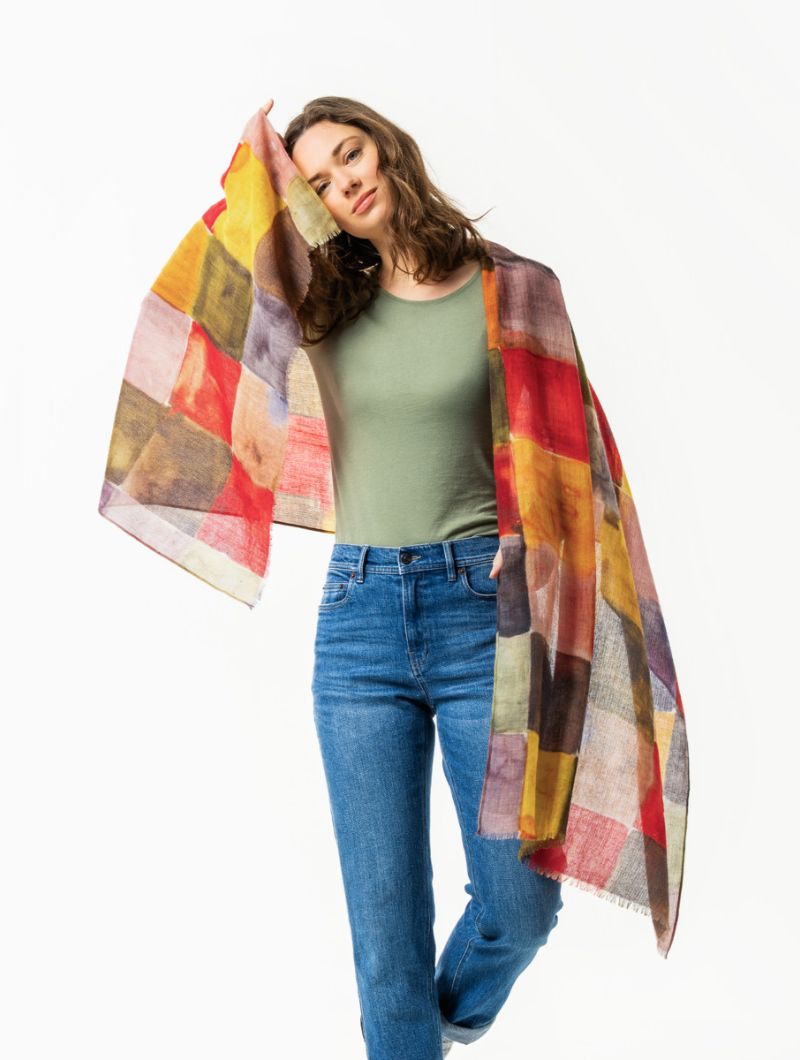 Bufanda de pura lana multicolor estampado acuarela - Imagen 3