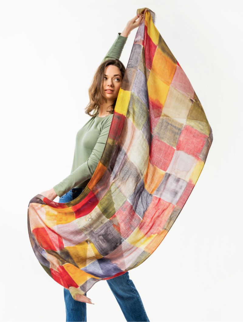 Bufanda de pura lana multicolor estampado acuarela - Imagen 4