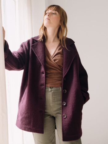Abrigo oversize púrpura de 100% lana merino