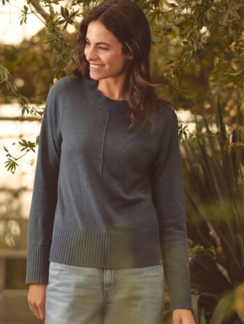 Jersey de cáñamo y algodón orgánico para mujer con cuello redondo y puños anchos