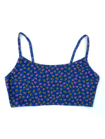 Top sujetador azul marino con flores de algodón orgánico