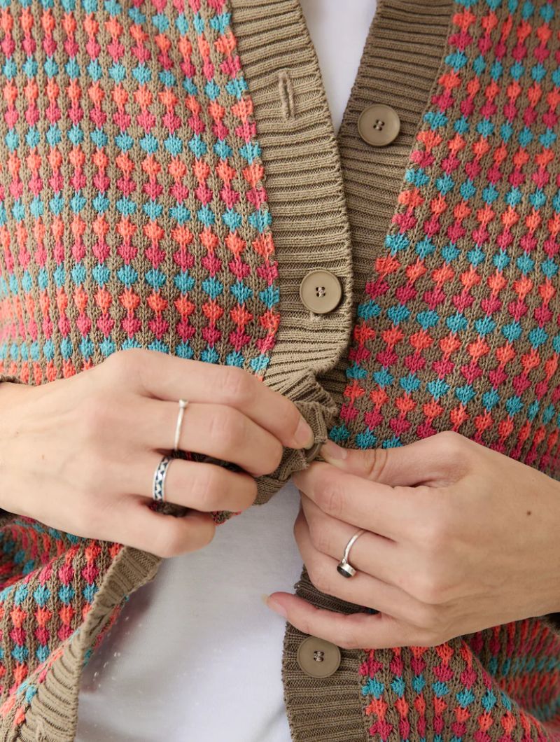 Cárdigan arena con relieve multicolor para mujer - Imagen 5