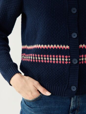 Alternative view of Cárdigan azul marino con cenefa para mujer