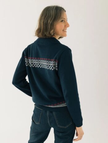 Alternative view of Chaqueta azul marino de punto con cenefa geométrica