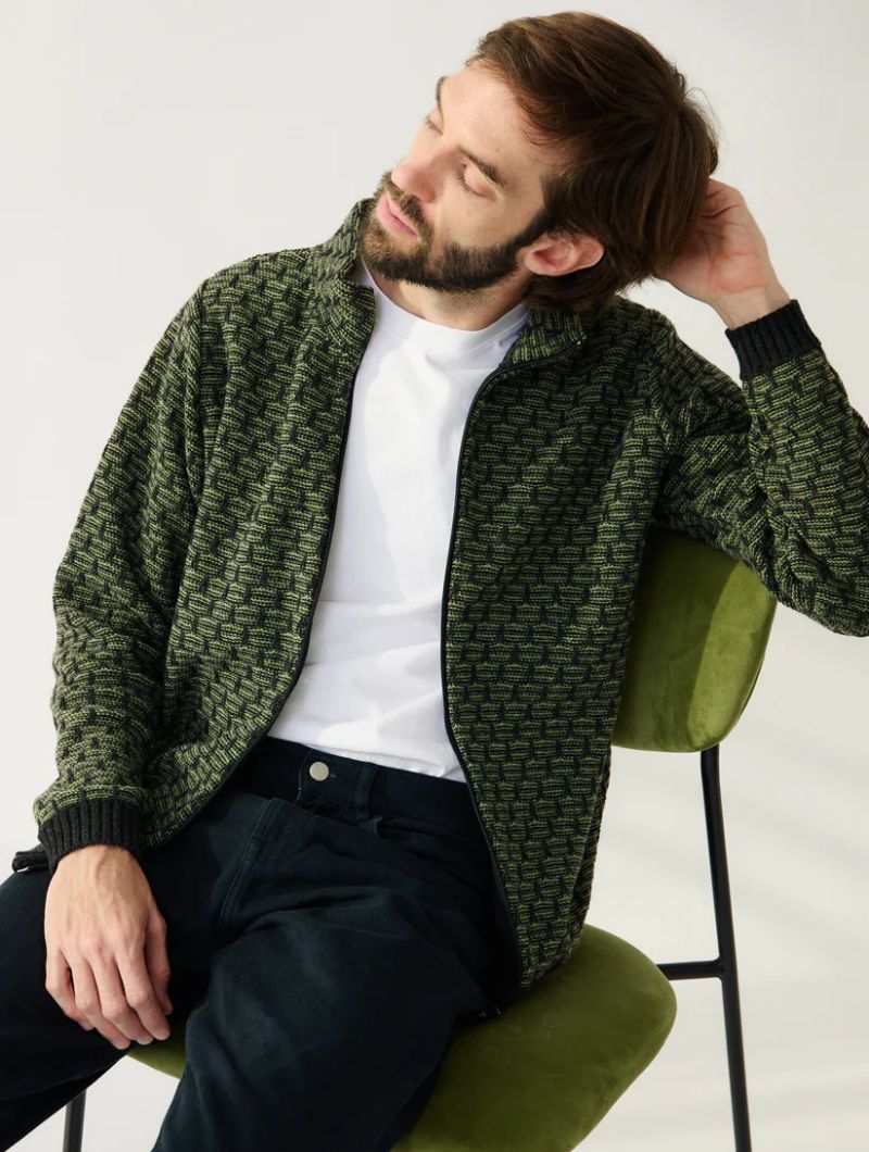 Chaqueta de punto geométrico y cuello alto para hombre - Imagen 3
