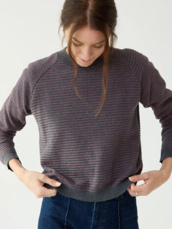 Jersey de punto con manga ranglán para mujer hecho con algodón reciclado en color gris marengo con puntos de color