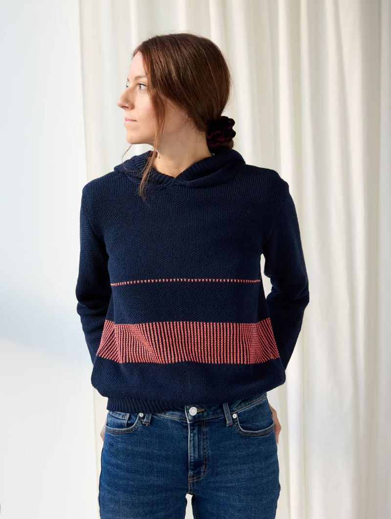 Sudadera azul marino de punto con capucha para mujer