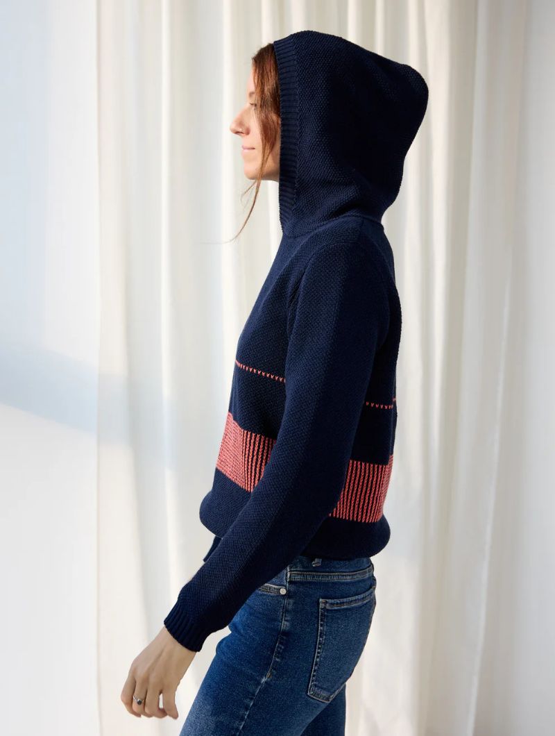 Sudadera azul marino de punto con capucha para mujer - Imagen 3