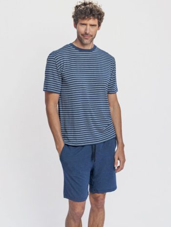 Pijama corto azul de modal para hombre, ligero y transpirable, ideal para el descanso en verano.