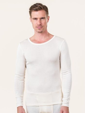 Camiseta interior manga larga de lana y seda para hombre