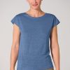 Camiseta cuello barco mujer 100% cáñamo azul natural