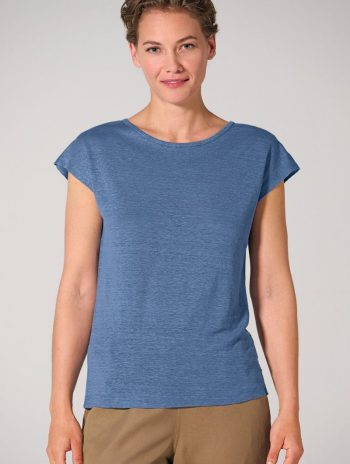 Camiseta cuello barco mujer 100% cáñamo azul natural