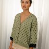 Cárdigan oversize verde laurel diamantes algodón egipcio mujer