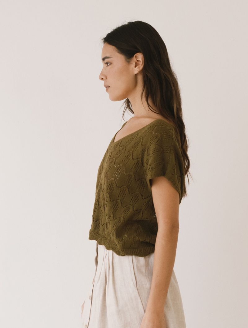 Top calado verde de tricot de algodón orgánico - Imagen 4