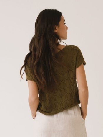 Alternative view of Top calado verde de tricot de algodón orgánico