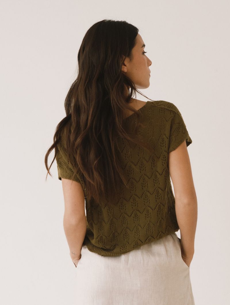 Top calado verde de tricot de algodón orgánico - Imagen 2