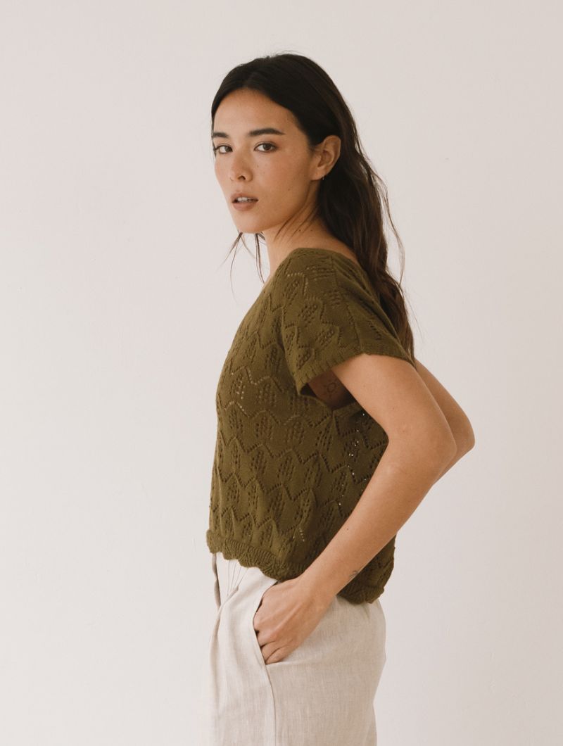 Top calado verde de tricot de algodón orgánico - Imagen 3