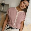 Top reversible rayas sorbete algodón egipcio mujer botones nácar