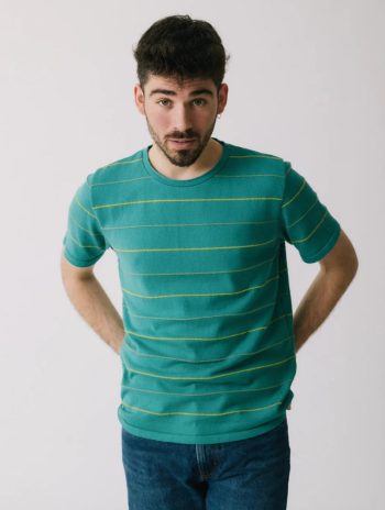camiseta punto hombre rayas finas turquesa manga corta