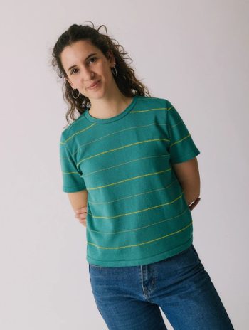 Camiseta punto mujer rayas finas turquesa manga corta