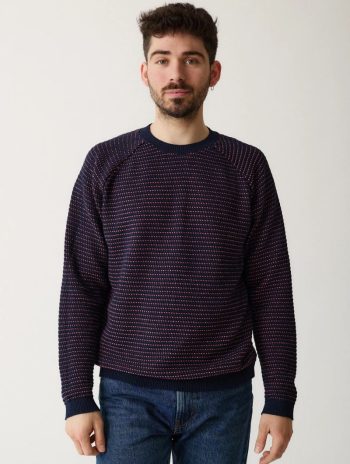 Jersey hombre azul marino puntitos salmon manga ranglan