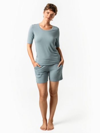 Pijama corto liso modal mujer azul grisáceo