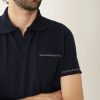 Polo de punto azul marino para hombre con bolsillo