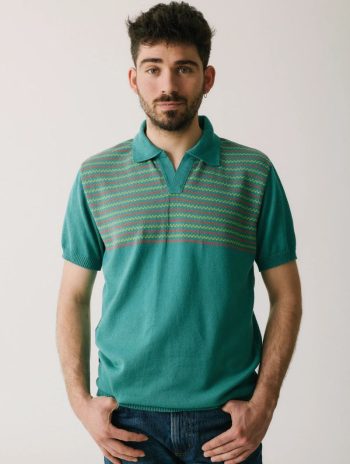 Polo punto hombre cenefa turquesa manga corta