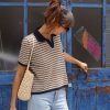 Polo de punto calado a rayas para mujer - Imagen 2