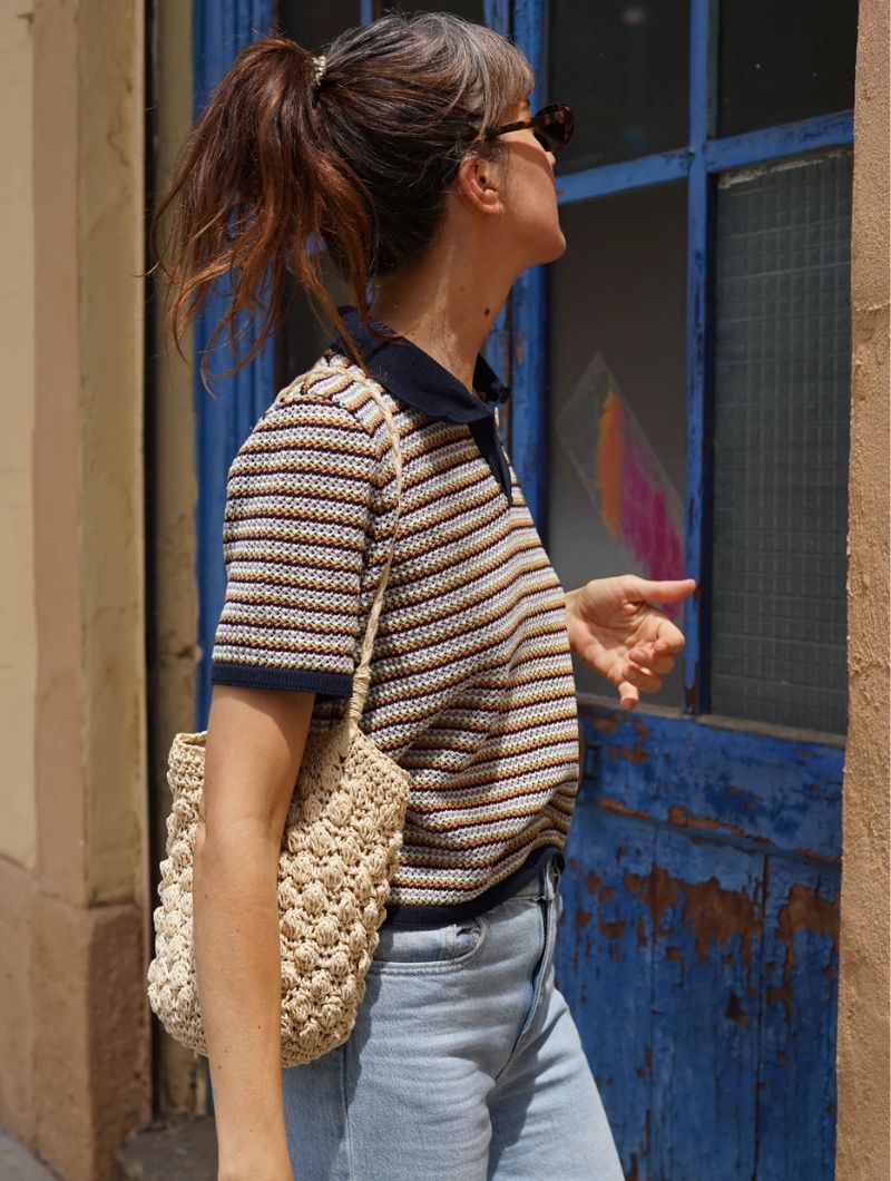 Polo de punto calado a rayas para mujer - Imagen 3