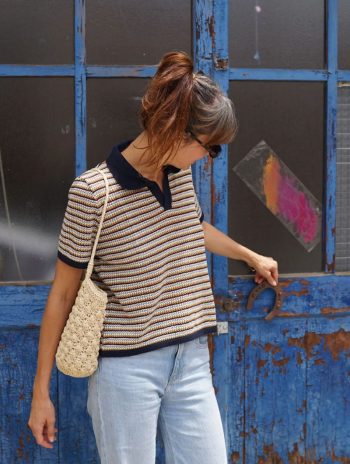 Alternative view of Polo de punto calado a rayas para mujer