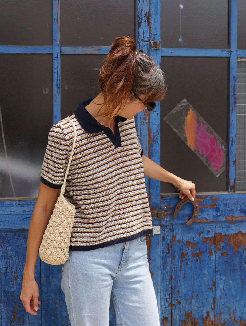 Polo de punto calado a rayas para mujer - Imagen 2
