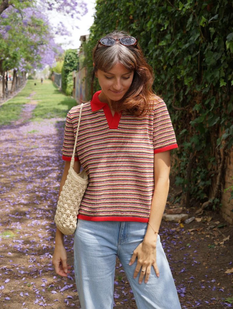 Polo de punto calado a rayas para mujer - Imagen 5