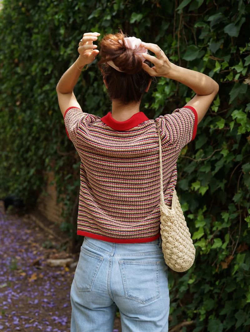 Polo de punto calado a rayas para mujer - Imagen 4