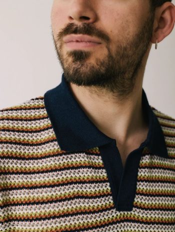 Alternative view of Polo de punto calado a rayas para hombre