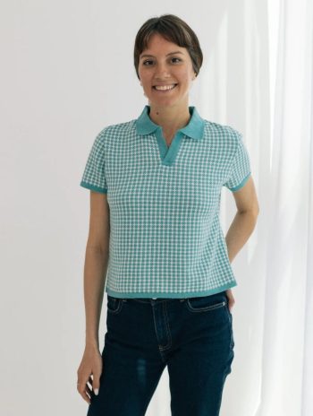 Polo punto manga corta vichy mujerturquesa