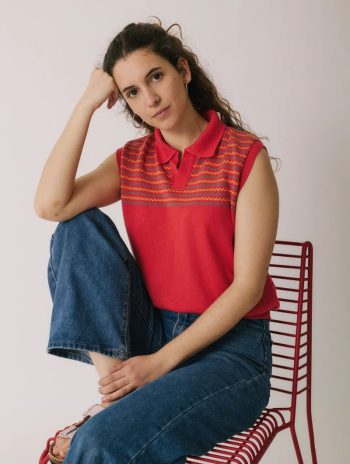 Polo punto mujer sin mangas cenefa coral mujer