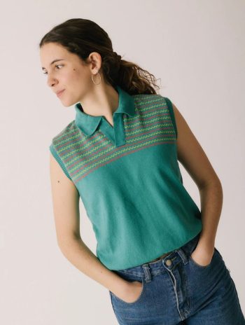 Alternative view of Polo sin mangas de punto con cenefa para mujer