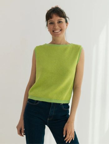 Top punto mujer cuello barco sin mangas manzana lima