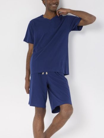 Alternative view of Pijama corto azul marino para hombre de algodón orgánico