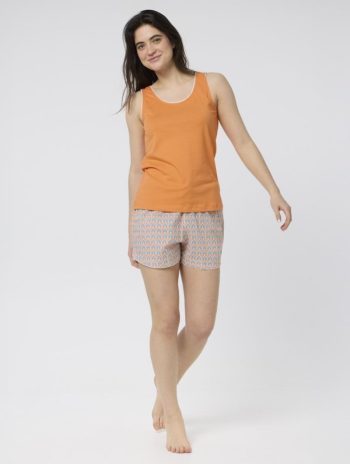 Pijama corto naranja estampado palmas algodón orgánico