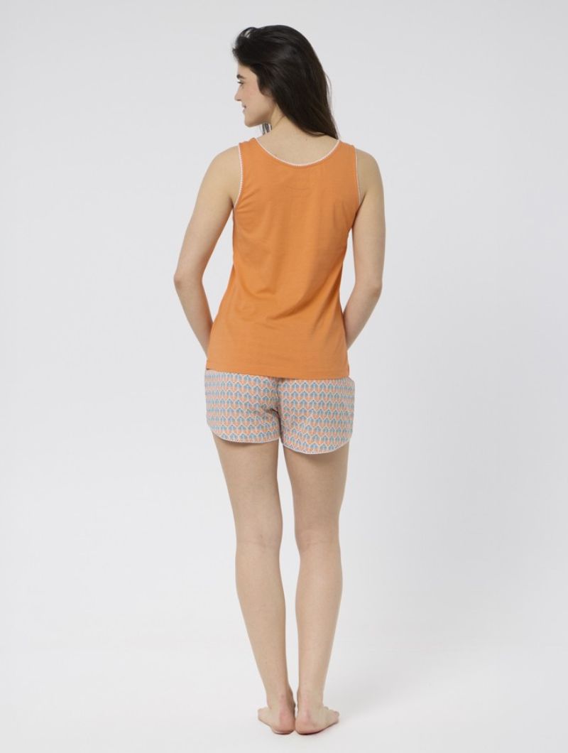 Pijama corto naranja estampado palmas de algodón orgánico - Imagen 3