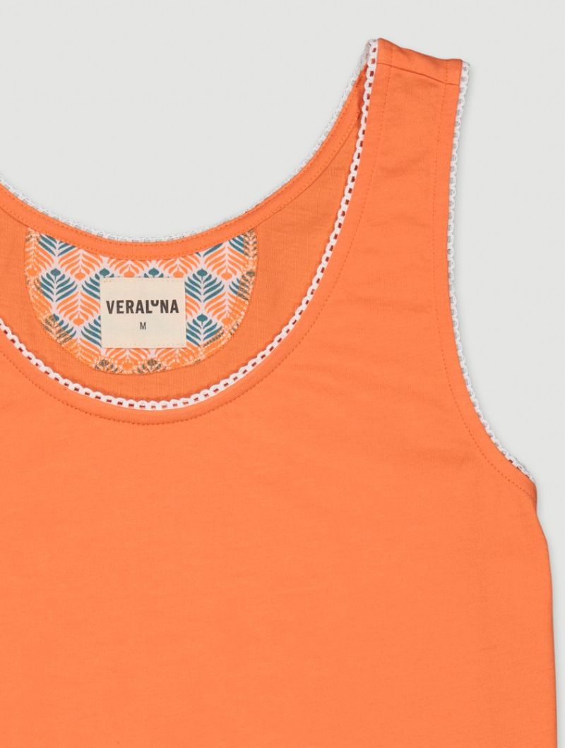 Pijama corto naranja estampado palmas de algodón orgánico - Imagen 4