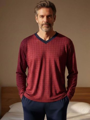 Alternative view of Pijama largo hombre Crest modal burdeos